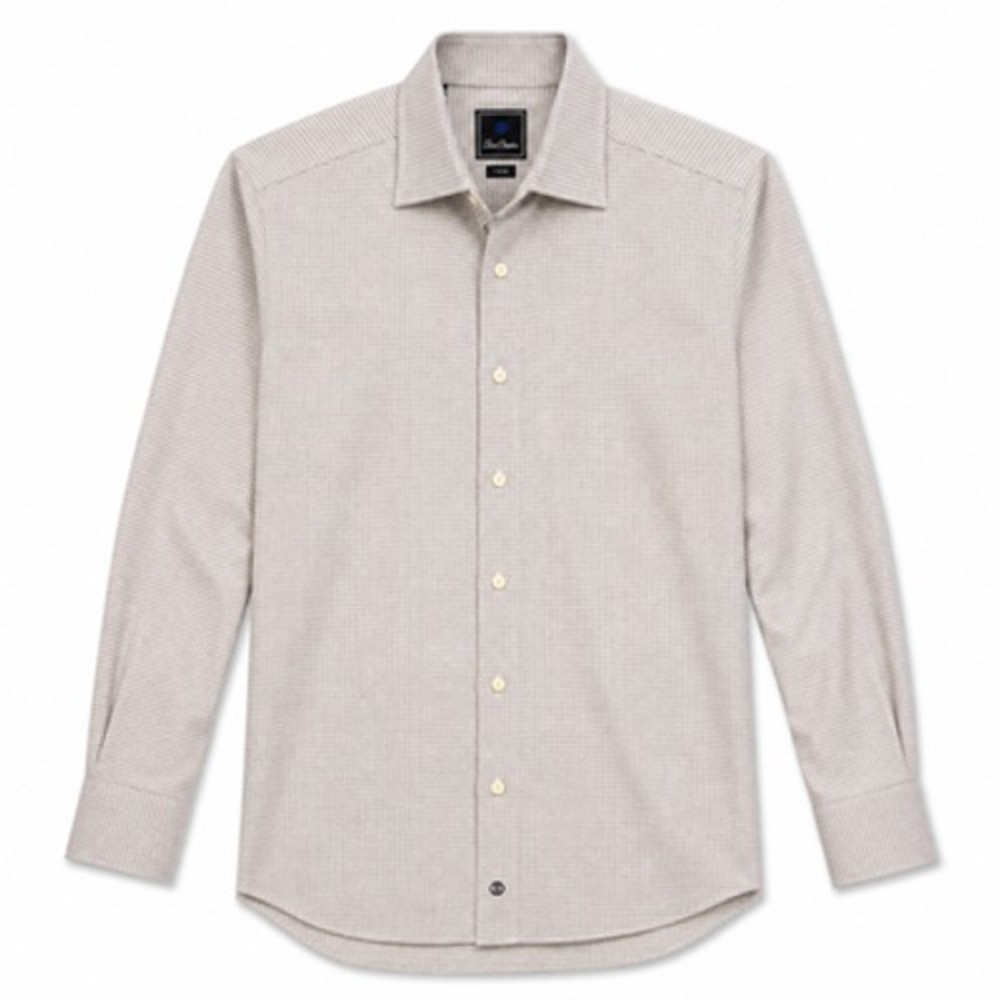 David Donahue Mens 15.5 32/33 Gray Check Slim Fit Cotton Dress Shirt